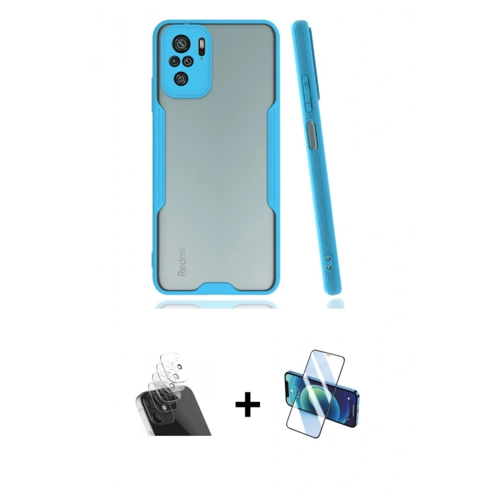 MARSİLYAN™- Redmi Note 10 Kılıf Atlas Asil Serisi - Siyah 3D Antistatik Cam Ekran Koruyucu + Kamera Lens Koruma Cam - SF