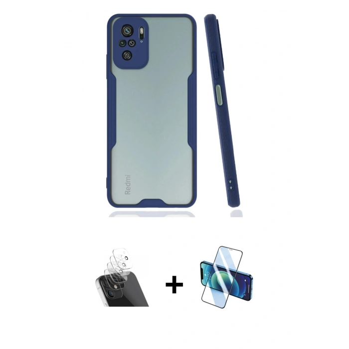 MARSİLYAN™- Redmi Note 10 Kılıf Atlas Asil Serisi - Siyah 3D Antistatik Cam Ekran Koruyucu + Kamera Lens Koruma Cam - SF