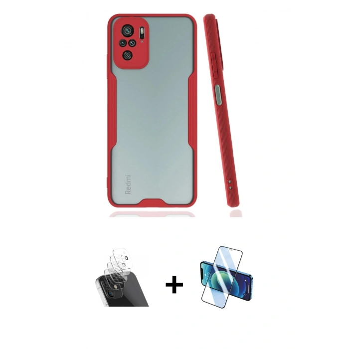 MARSİLYAN™- Redmi Note 10 Kılıf Atlas Asil Serisi - Siyah 3D Antistatik Cam Ekran Koruyucu + Kamera Lens Koruma Cam - SF