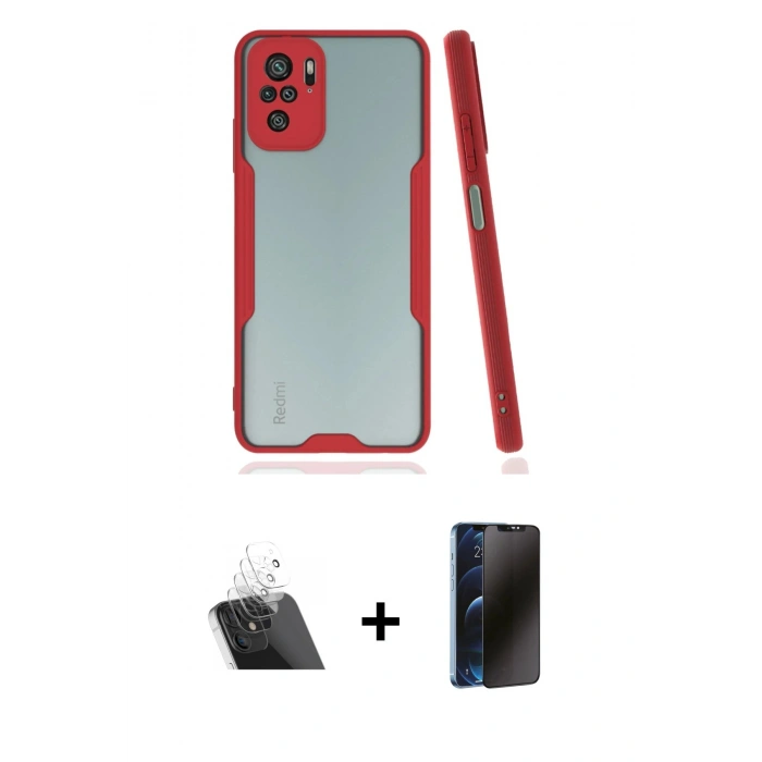 MARSİLYAN™- Redmi Note 10 Kılıf Atlas Asil Serisi - Siyah 3D Antistatik Hayalet Cam Ekran Koruyucu + Kamera Lens Koruma Cam - SF