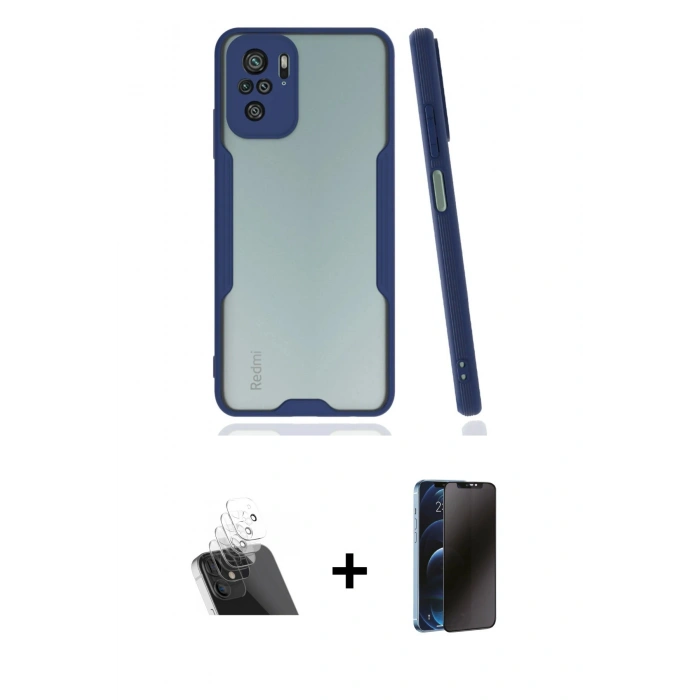 MARSİLYAN™- Redmi Note 10 Kılıf Atlas Asil Serisi - Siyah 3D Antistatik Hayalet Cam Ekran Koruyucu + Kamera Lens Koruma Cam - SF