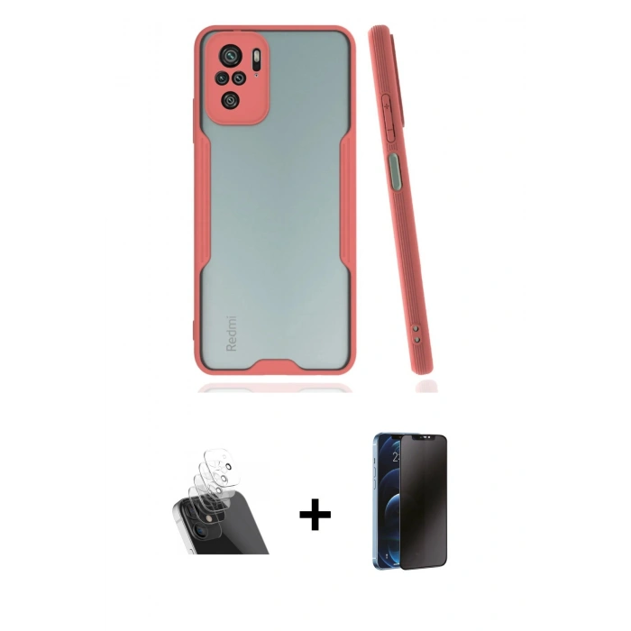 MARSİLYAN™- Redmi Note 10 Kılıf Atlas Asil Serisi - Siyah 3D Antistatik Hayalet Cam Ekran Koruyucu + Kamera Lens Koruma Cam - SF
