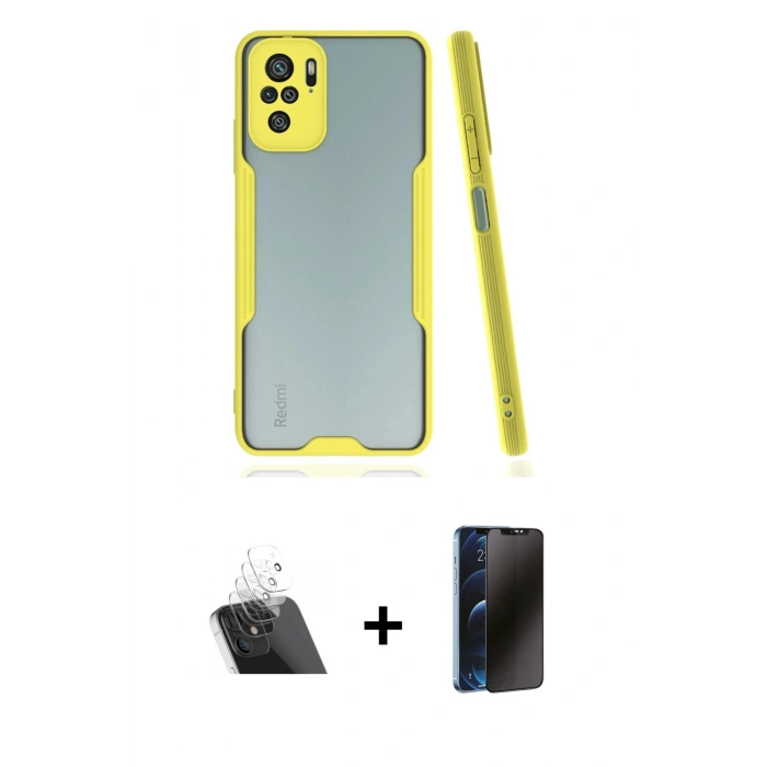 MARSİLYAN™- Redmi Note 10 Kılıf Atlas Asil Serisi - Siyah 3D Antistatik Hayalet Cam Ekran Koruyucu + Kamera Lens Koruma Cam - SF