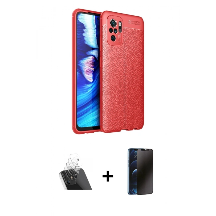 MARSİLYAN™- Redmi Note 10 Kılıf Doruk Klasik Özel Seri - Siyah 3D Antistatik Hayalet Cam Ekran Koruyucu + Kamera Lens Koruma Cam - SF