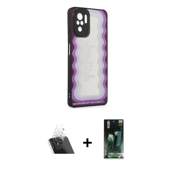 MARSİLYAN™- Redmi Note 10 Kılıf Odak Klasik Serisi - Şeffaf 360 Full Body Arka Koruyucu + Kamera Lens Koruma Cam - SF