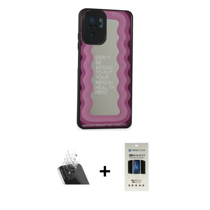 MARSİLYAN™- Redmi Note 10 Kılıf Odak Klasik Serisi - Siyah 5D Hayalet Cam Ekran Koruyucu + Şeffaf Kamera Lens Koruma Cam