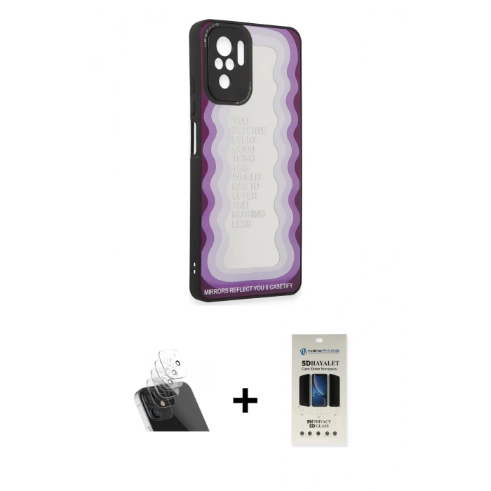 MARSİLYAN™- Redmi Note 10 Kılıf Odak Klasik Serisi - Siyah 5D Hayalet Cam Ekran Koruyucu + Şeffaf Kamera Lens Koruma Cam