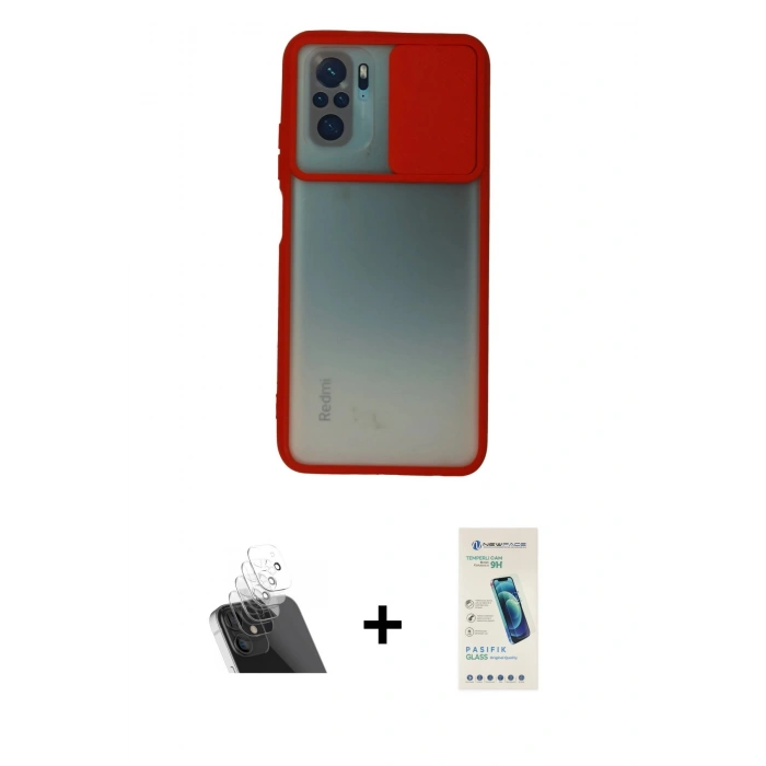 MARSİLYAN™- Redmi Note 10 Kılıf Vadi Çizgi - Şeffaf Pasifik Cam Ekran Koruyucu + Kamera Lens Koruma Cam - SF