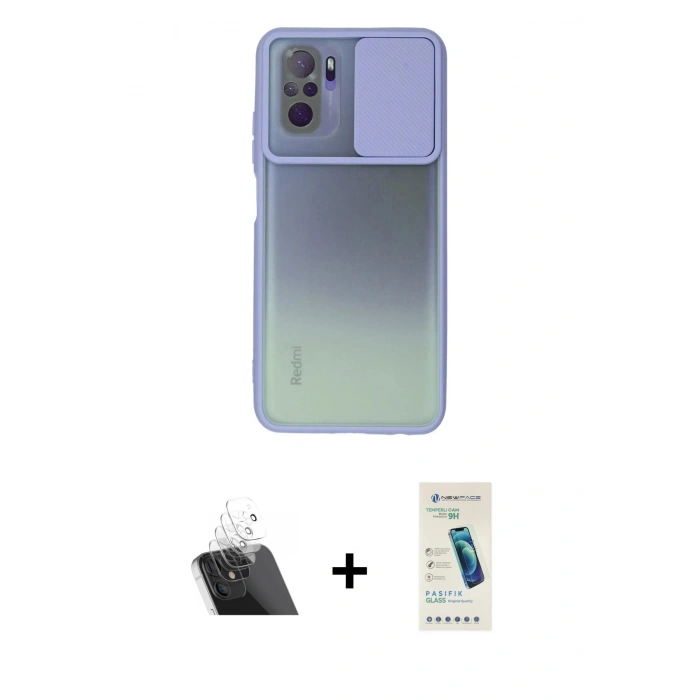 MARSİLYAN™- Redmi Note 10 Kılıf Vadi Çizgi - Şeffaf Pasifik Cam Ekran Koruyucu + Kamera Lens Koruma Cam - SF