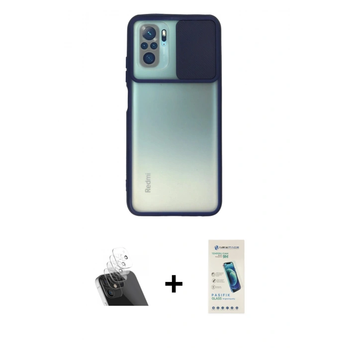MARSİLYAN™- Redmi Note 10 Kılıf Vadi Çizgi - Şeffaf Pasifik Cam Ekran Koruyucu + Kamera Lens Koruma Cam - SF
