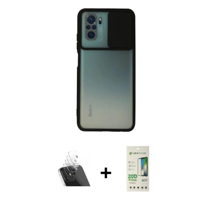 MARSİLYAN™- Redmi Note 10 Kılıf Vadi Çizgi - Siyah 20D Premium Cam Ekran Koruyucu + Kamera Lens Koruma Cam - SF