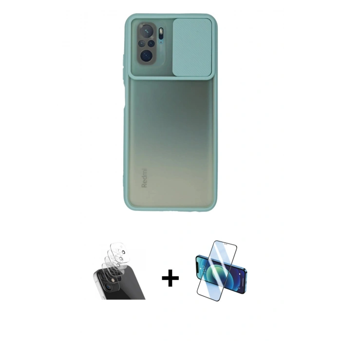 MARSİLYAN™- Redmi Note 10 Kılıf Vadi Çizgi - Siyah 3D Antistatik Cam Ekran Koruyucu + Şeffaf Kamera Lens Koruma Cam
