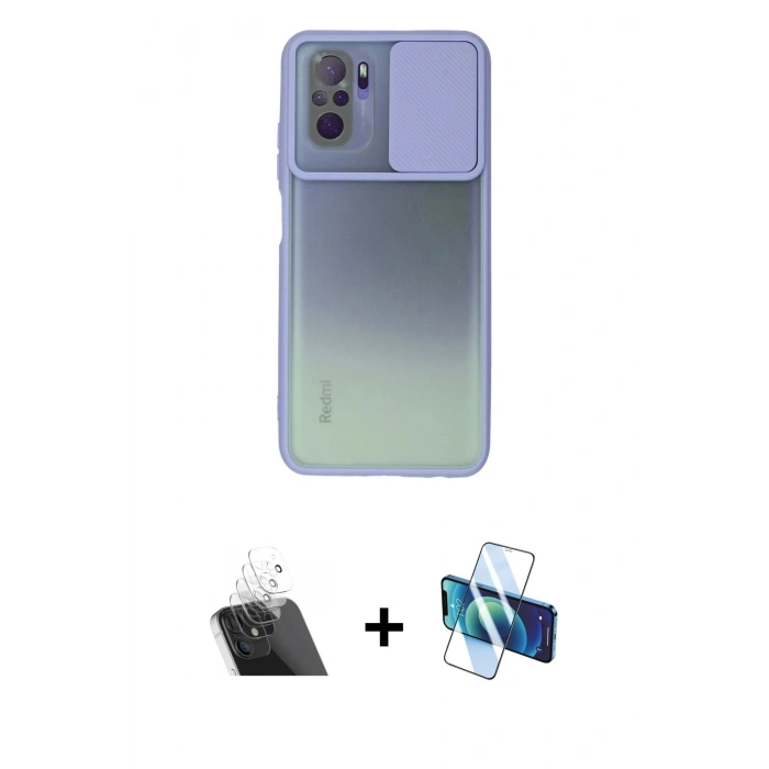 MARSİLYAN™- Redmi Note 10 Kılıf Vadi Çizgi - Siyah 3D Antistatik Cam Ekran Koruyucu + Şeffaf Kamera Lens Koruma Cam