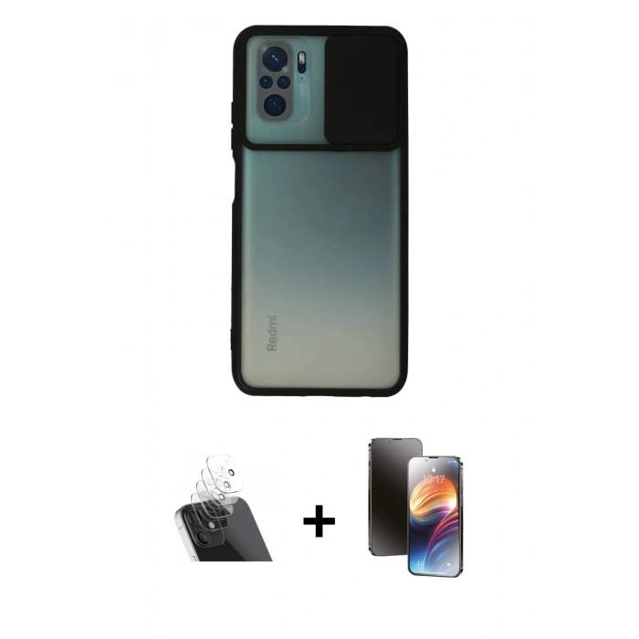 MARSİLYAN™- Redmi Note 10 Kılıf Vadi Çizgi - Siyah 3D Antistatik Mat Seramik Nano Ekran Koruyucu + Kamera Lens Koruma Cam - SF