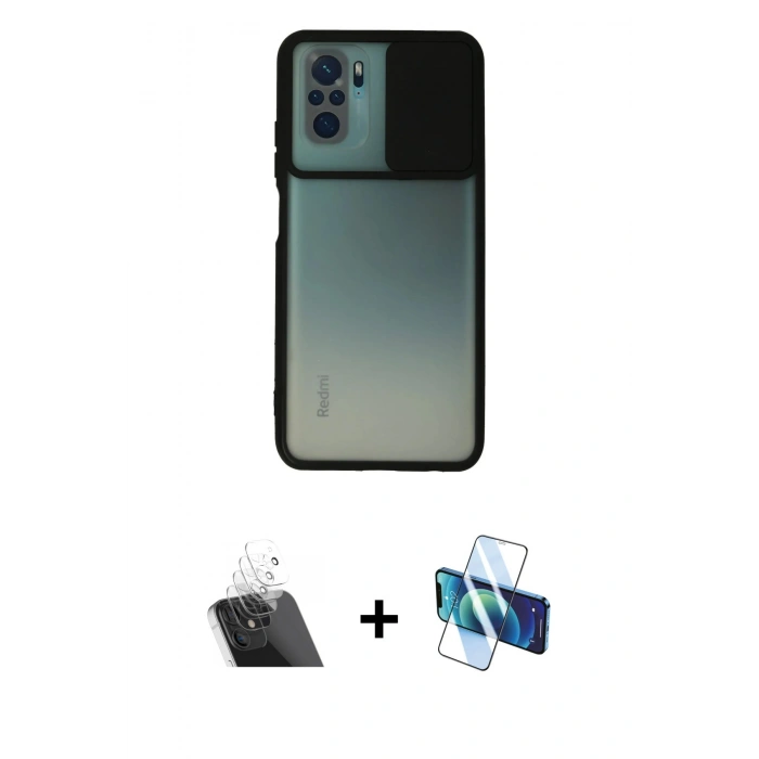 MARSİLYAN™- Redmi Note 10 Kılıf Vadi Çizgi - Siyah 3D Antistatik Seramik Nano Ekran Koruyucu + Kamera Lens Koruma Cam - SF