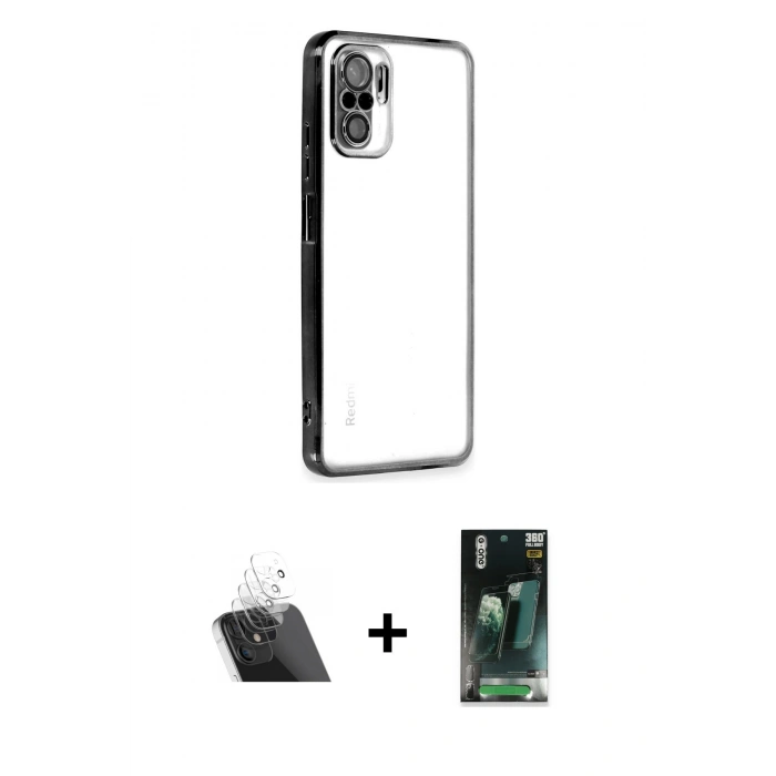 MARSİLYAN™- Redmi Note 10 Kılıf Vadi Minimal - Şeffaf 360 Full Body Arka Koruyucu + Kamera Lens Koruma Cam - SF