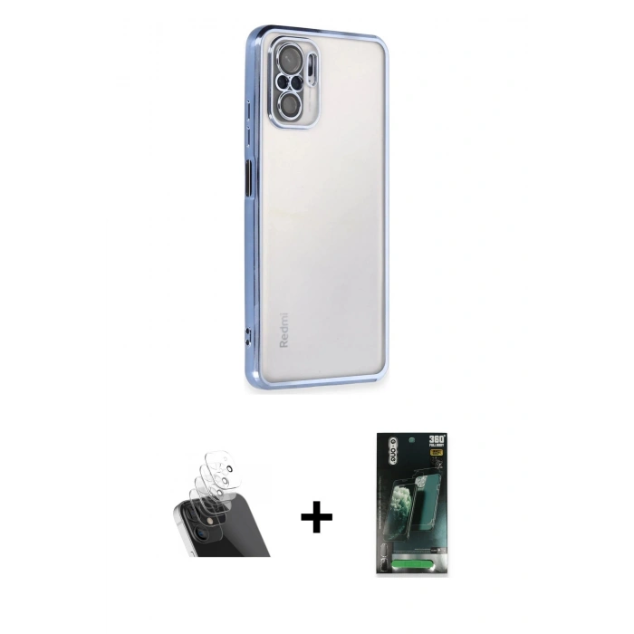 MARSİLYAN™- Redmi Note 10 Kılıf Vadi Minimal - Şeffaf 360 Full Body Arka Koruyucu + Kamera Lens Koruma Cam - SF