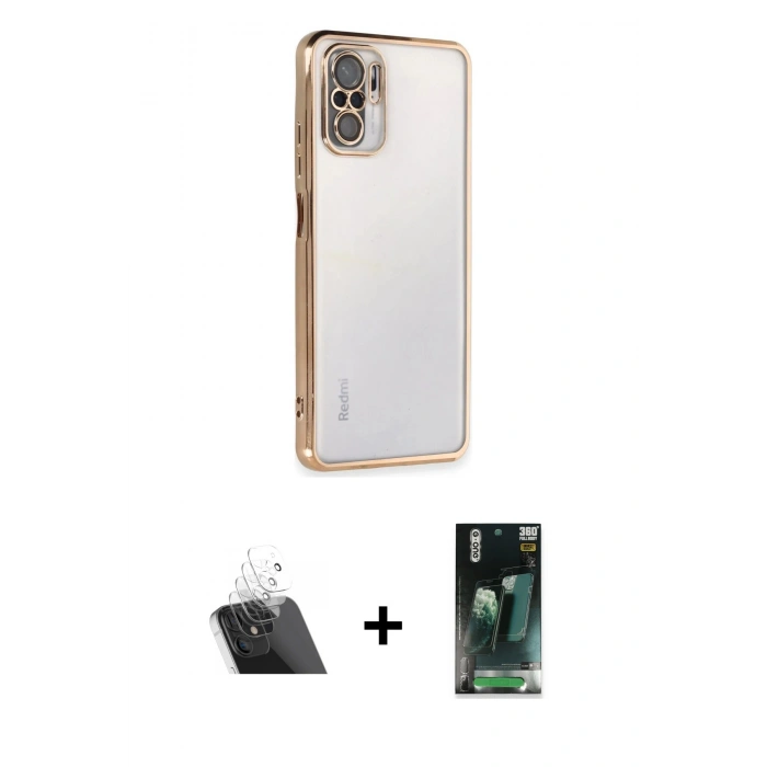 MARSİLYAN™- Redmi Note 10 Kılıf Vadi Minimal - Şeffaf 360 Full Body Arka Koruyucu + Kamera Lens Koruma Cam - SF