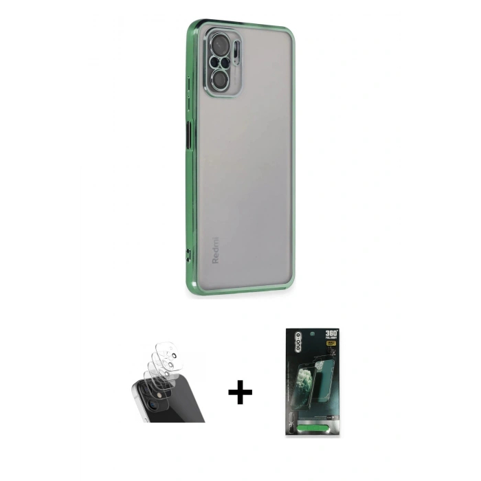 MARSİLYAN™- Redmi Note 10 Kılıf Vadi Minimal - Şeffaf 360 Full Body Arka Koruyucu + Kamera Lens Koruma Cam - SF