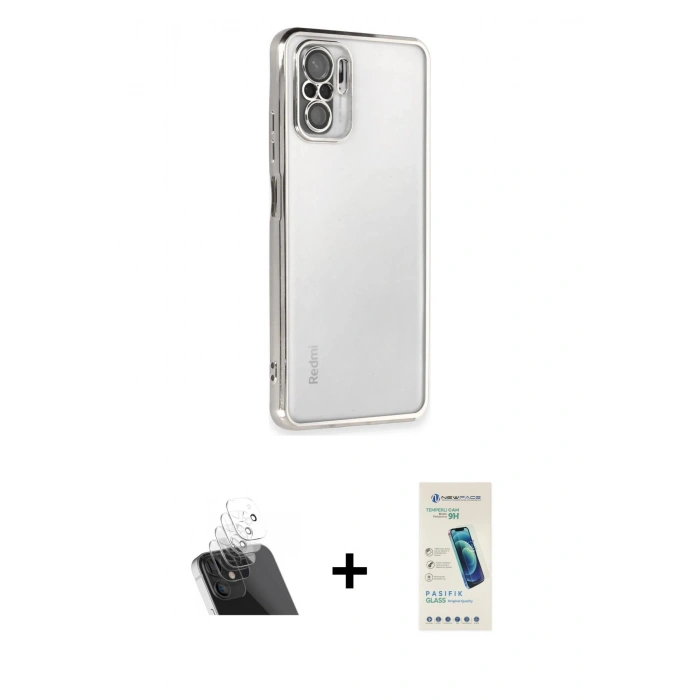 MARSİLYAN™- Redmi Note 10 Kılıf Vadi Minimal - Şeffaf Pasifik Cam Ekran Koruyucu + Kamera Lens Koruma Cam - SF