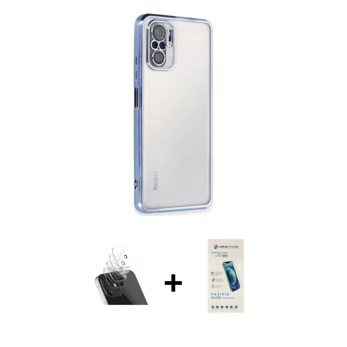 MARSİLYAN™- Redmi Note 10 Kılıf Vadi Minimal - Şeffaf Pasifik Cam Ekran Koruyucu + Kamera Lens Koruma Cam - SF