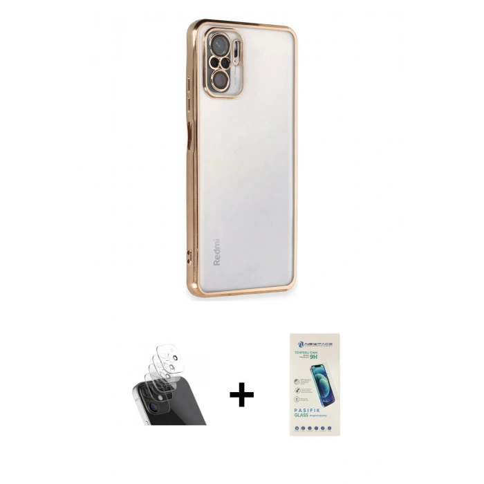MARSİLYAN™- Redmi Note 10 Kılıf Vadi Minimal - Şeffaf Pasifik Cam Ekran Koruyucu + Kamera Lens Koruma Cam - SF