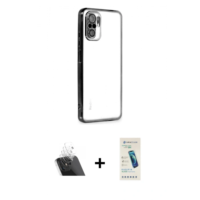 MARSİLYAN™- Redmi Note 10 Kılıf Vadi Minimal - Şeffaf Pasifik Cam Ekran Koruyucu + Kamera Lens Koruma Cam - SF