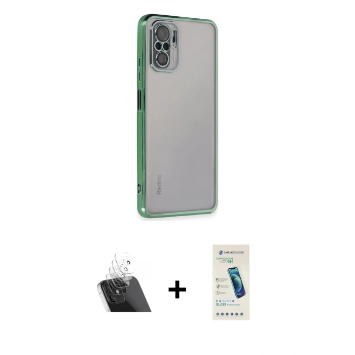 MARSİLYAN™- Redmi Note 10 Kılıf Vadi Minimal - Şeffaf Pasifik Cam Ekran Koruyucu + Kamera Lens Koruma Cam - SF