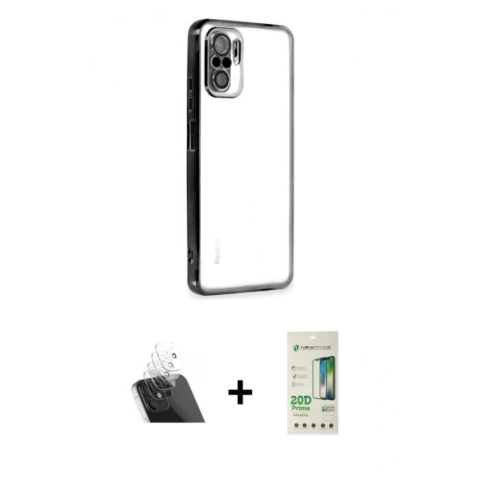 MARSİLYAN™- Redmi Note 10 Kılıf Vadi Minimal - Siyah 20D Premium Cam Ekran Koruyucu + Kamera Lens Koruma Cam - SF