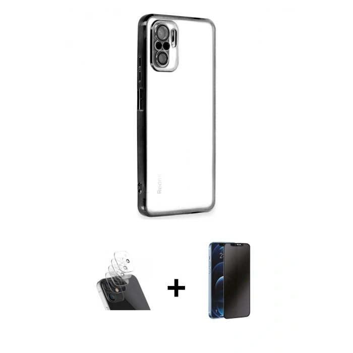 MARSİLYAN™- Redmi Note 10 Kılıf Vadi Minimal - Siyah 3D Antistatik Hayalet Cam Ekran Koruyucu + Kamera Lens Koruma Cam - SF