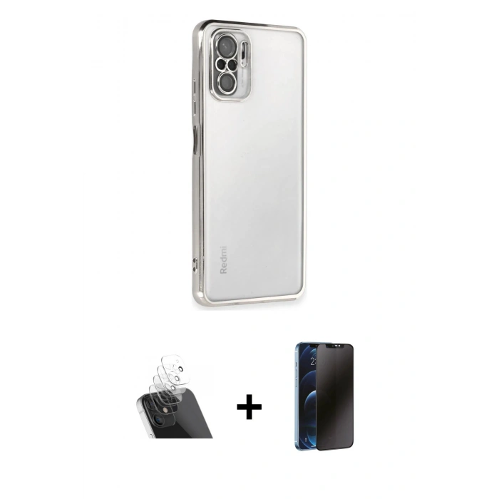 MARSİLYAN™- Redmi Note 10 Kılıf Vadi Minimal - Siyah 3D Antistatik Hayalet Cam Ekran Koruyucu + Kamera Lens Koruma Cam - SF