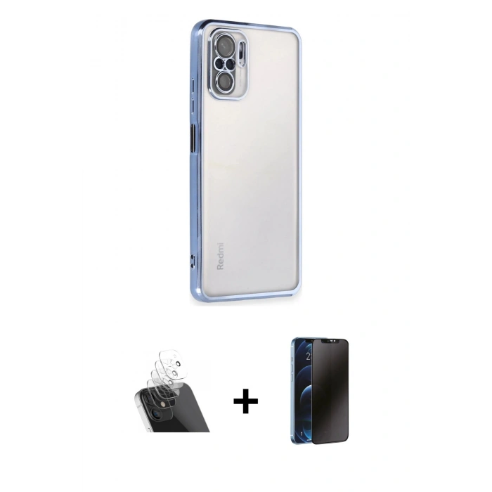 MARSİLYAN™- Redmi Note 10 Kılıf Vadi Minimal - Siyah 3D Antistatik Hayalet Cam Ekran Koruyucu + Kamera Lens Koruma Cam - SF