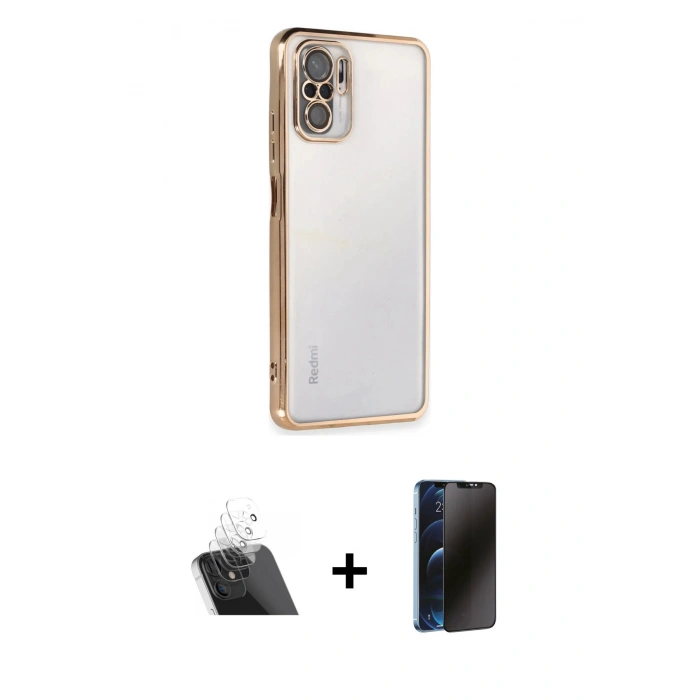 MARSİLYAN™- Redmi Note 10 Kılıf Vadi Minimal - Siyah 3D Antistatik Hayalet Cam Ekran Koruyucu + Kamera Lens Koruma Cam - SF