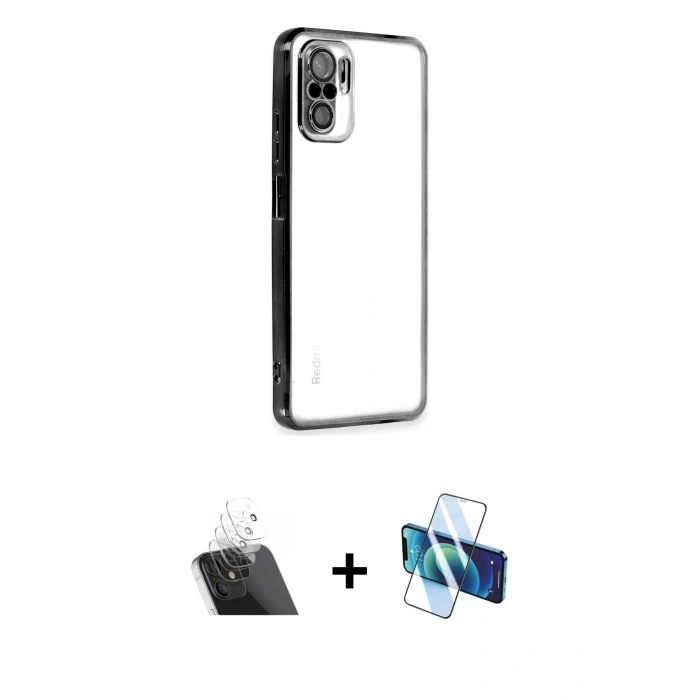 MARSİLYAN™- Redmi Note 10 Kılıf Vadi Minimal - Siyah 3D Antistatik Seramik Nano Ekran Koruyucu + Kamera Lens Koruma Cam - SF