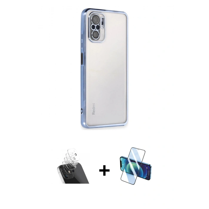 MARSİLYAN™- Redmi Note 10 Kılıf Vadi Minimal - Siyah 3D Antistatik Seramik Nano Ekran Koruyucu + Kamera Lens Koruma Cam - SF