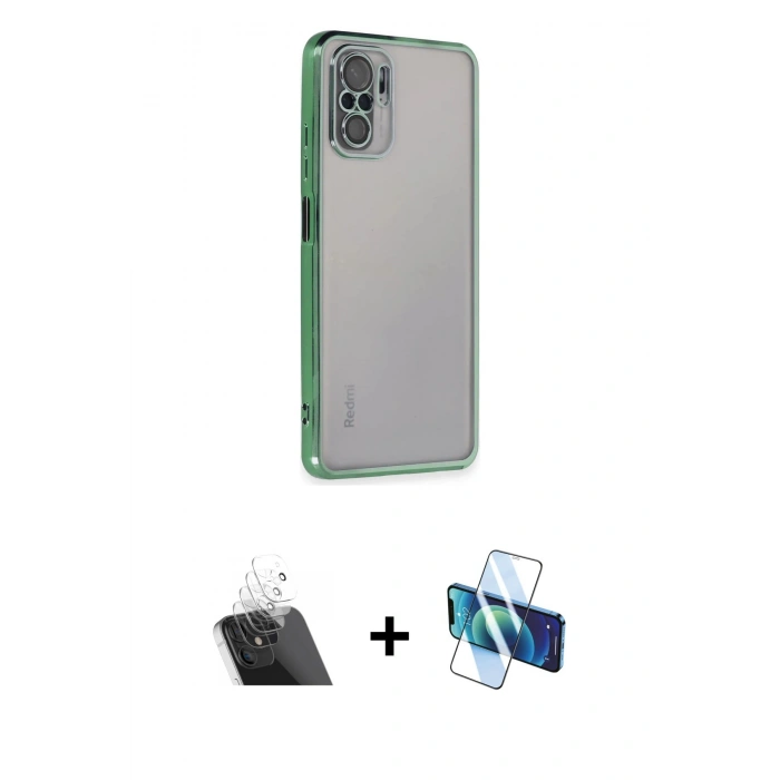 MARSİLYAN™- Redmi Note 10 Kılıf Vadi Minimal - Siyah 3D Antistatik Seramik Nano Ekran Koruyucu + Kamera Lens Koruma Cam - SF