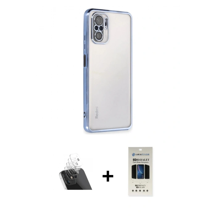MARSİLYAN™- Redmi Note 10 Kılıf Vadi Minimal - Siyah 5D Hayalet Cam Ekran Koruyucu + Kamera Lens Koruma Cam - SF
