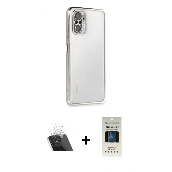 MARSİLYAN™- Redmi Note 10 Kılıf Vadi Minimal - Siyah 5D Hayalet Cam Ekran Koruyucu + Kamera Lens Koruma Cam - SF