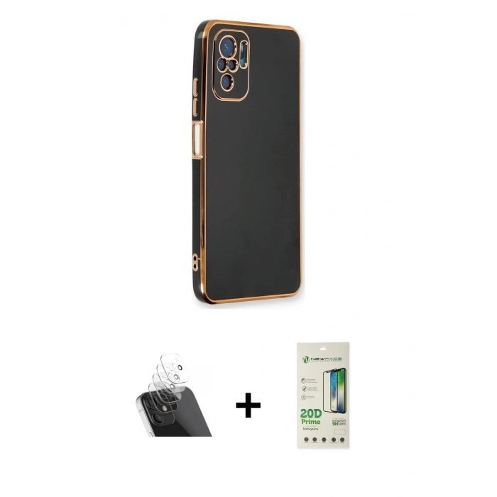 MARSİLYAN™- Redmi Note 10 Kılıf Yankı Serisi - Siyah 20D Premium Cam Ekran Koruyucu + Kamera Lens Koruma Cam - SF