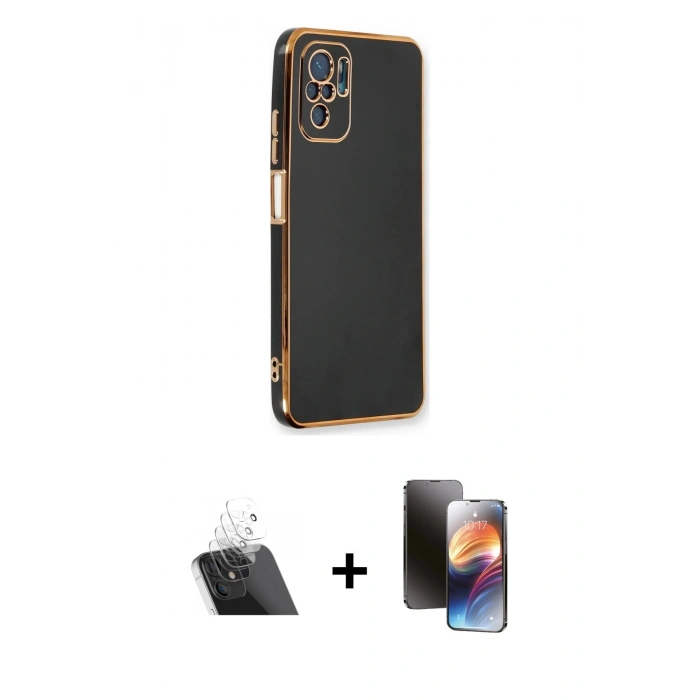 MARSİLYAN™- Redmi Note 10 Kılıf Yankı Serisi - Siyah 3D Antistatik Mat Seramik Nano Ekran Koruyucu + Kamera Lens Koruma Cam - SF