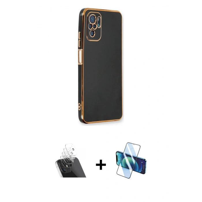 MARSİLYAN™- Redmi Note 10 Kılıf Yankı Serisi - Siyah 3D Antistatik Seramik Nano Ekran Koruyucu + Kamera Lens Koruma Cam - SF