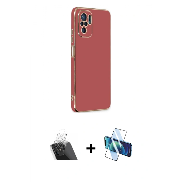 MARSİLYAN™- Redmi Note 10 Kılıf Yankı Serisi - Siyah 3D Antistatik Seramik Nano Ekran Koruyucu + Kamera Lens Koruma Cam - SF