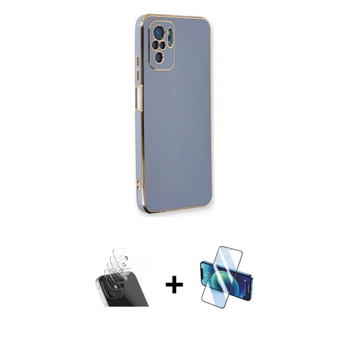 MARSİLYAN™- Redmi Note 10 Kılıf Yankı Serisi - Siyah 3D Antistatik Seramik Nano Ekran Koruyucu + Kamera Lens Koruma Cam - SF