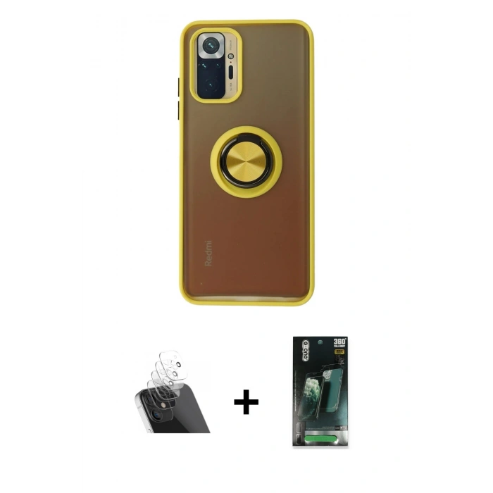 MARSİLYAN™- Redmi Note 10 Kılıf Yörünge Çizgi - Şeffaf 360 Full Body Arka Koruyucu + Kamera Lens Koruma Cam - SF