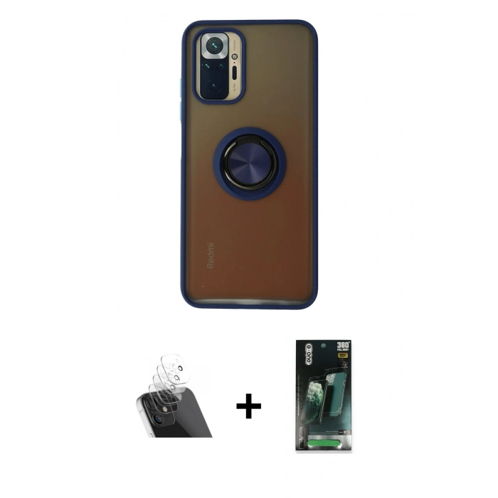 MARSİLYAN™- Redmi Note 10 Kılıf Yörünge Çizgi - Şeffaf 360 Full Body Arka Koruyucu + Kamera Lens Koruma Cam - SF