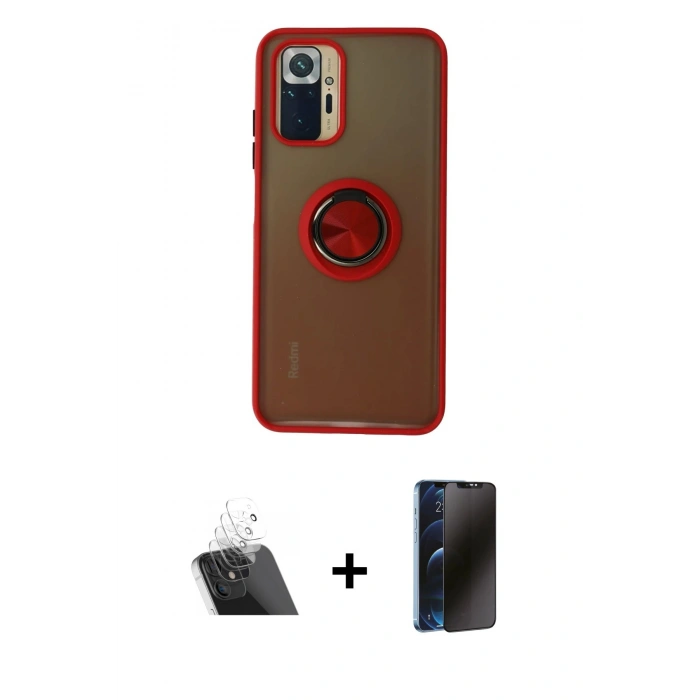 MARSİLYAN™- Redmi Note 10 Kılıf Yörünge Çizgi - Siyah 3D Antistatik Hayalet Cam Ekran Koruyucu + Kamera Lens Koruma Cam - SF