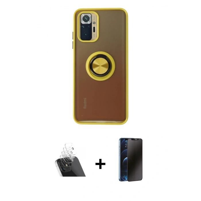 MARSİLYAN™- Redmi Note 10 Kılıf Yörünge Çizgi - Siyah 3D Antistatik Hayalet Cam Ekran Koruyucu + Kamera Lens Koruma Cam - SF