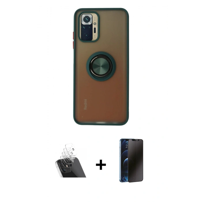MARSİLYAN™- Redmi Note 10 Kılıf Yörünge Çizgi - Siyah 3D Antistatik Hayalet Cam Ekran Koruyucu + Kamera Lens Koruma Cam - SF