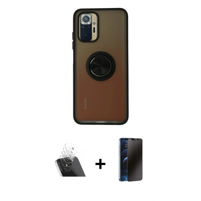 MARSİLYAN™- Redmi Note 10 Kılıf Yörünge Çizgi - Siyah 3D Antistatik Hayalet Cam Ekran Koruyucu + Kamera Lens Koruma Cam - SF