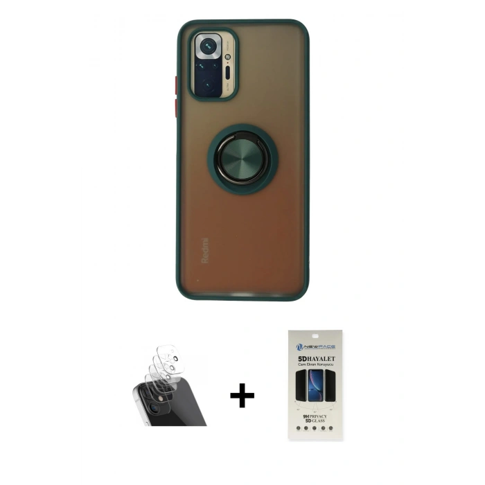 MARSİLYAN™- Redmi Note 10 Kılıf Yörünge Çizgi - Siyah 5D Hayalet Cam Ekran Koruyucu + Kamera Lens Koruma Cam - SF